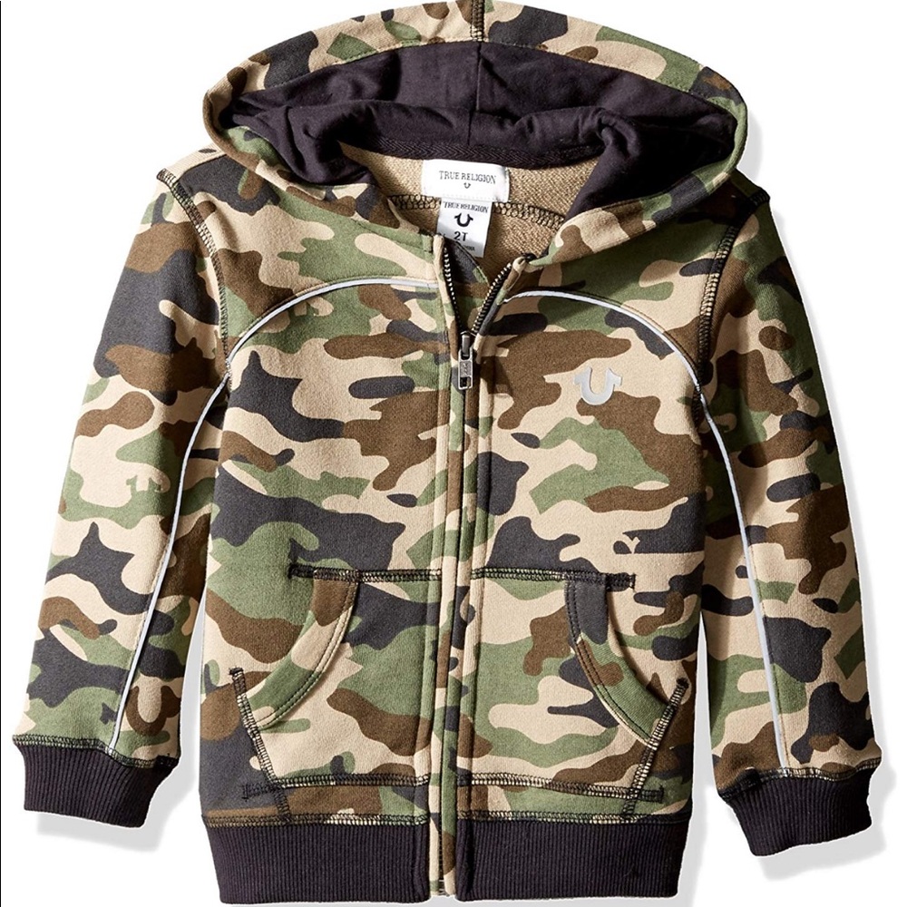 Boys Distressed Camo Zip Up Hoodie